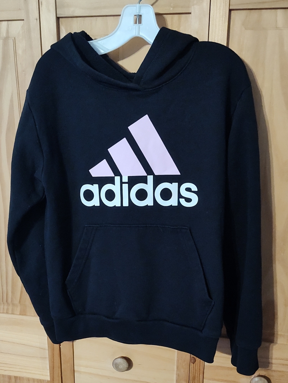 Girls adidas Black Hoodie with Light Pink Logo Sz M